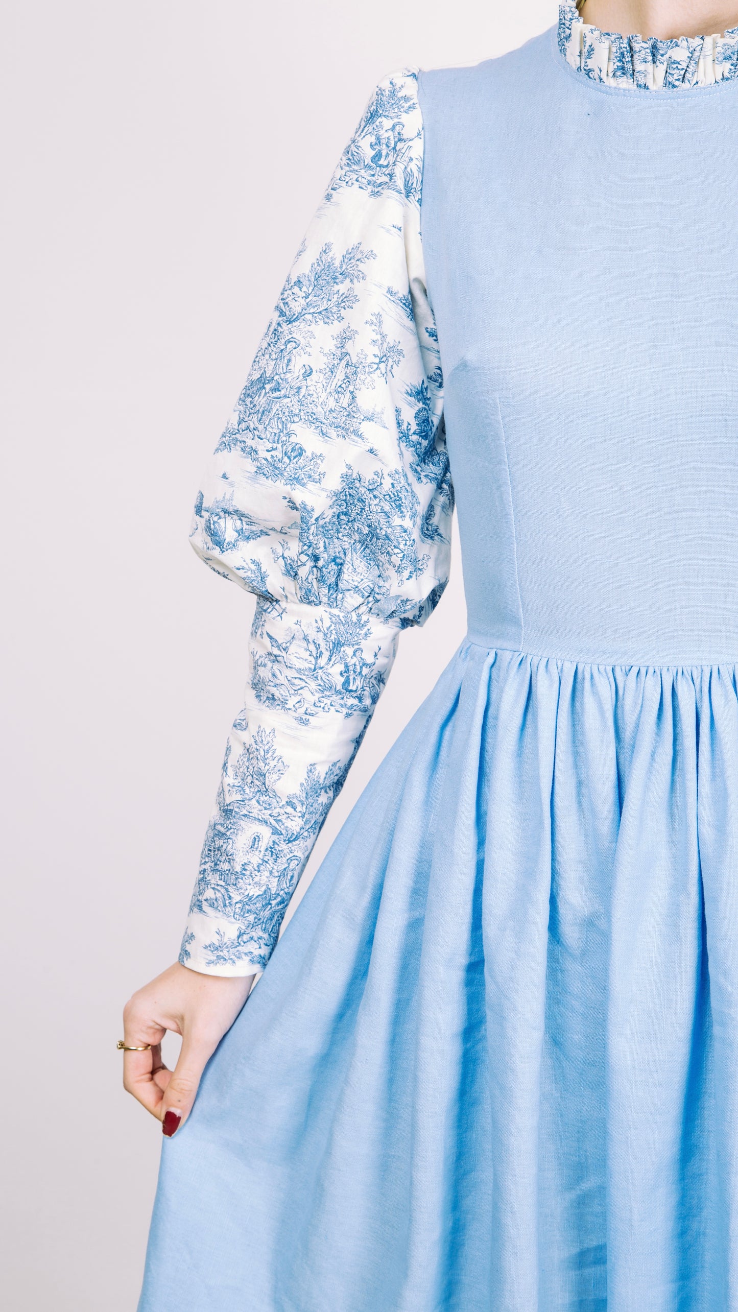 The Princess Alice Prairie Dress in Blue Toile De Jouy